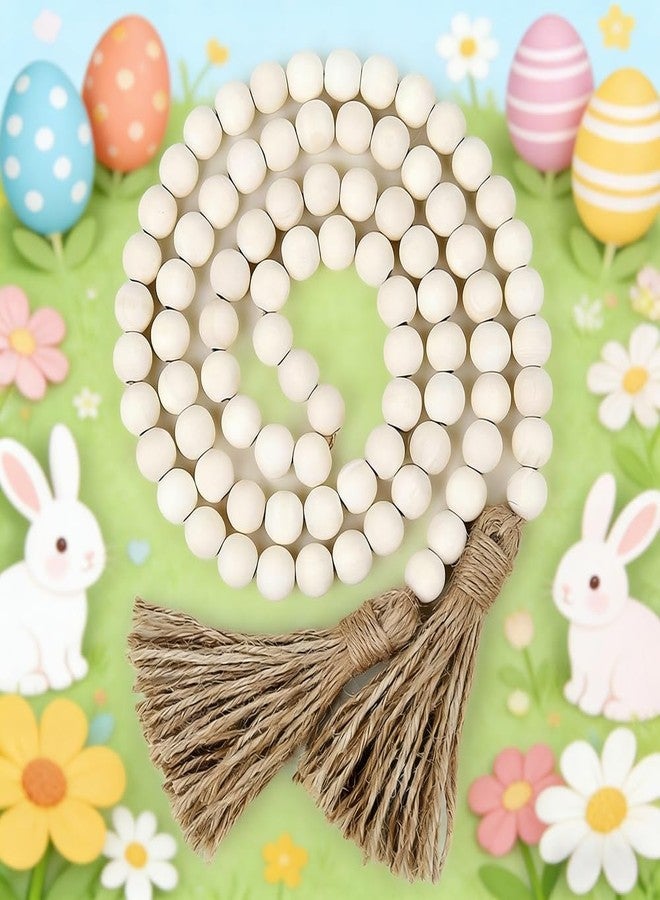 Ankelesz Easter Spring Wood Beaded Garland with Tassels Farmhouse Wooden Beads for Tiered Tray Decorations Holiday Beads Décor (White) - Image 4