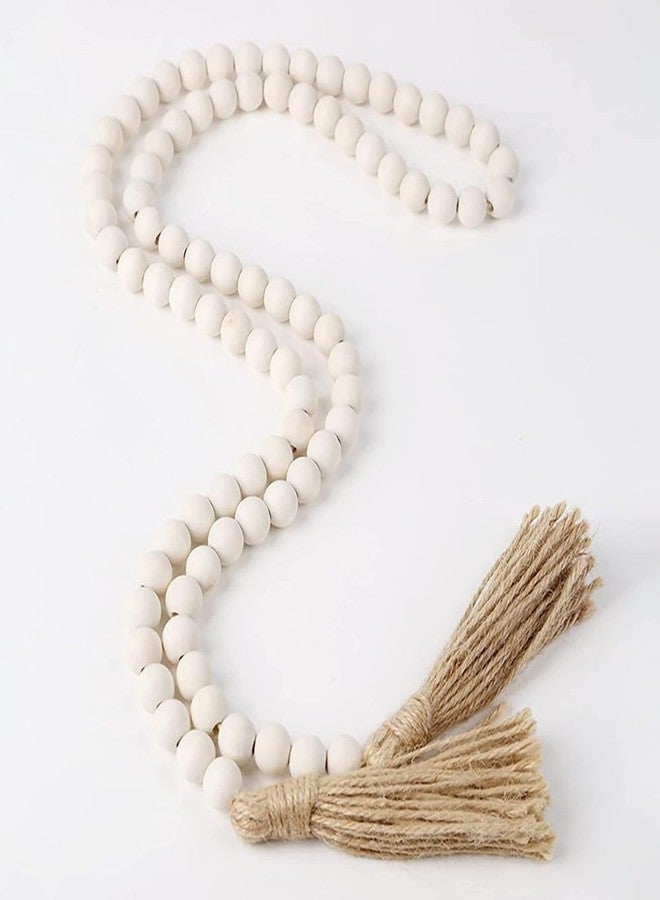 Ankelesz Easter Spring Wood Beaded Garland with Tassels Farmhouse Wooden Beads for Tiered Tray Decorations Holiday Beads Décor (White) - Image 3