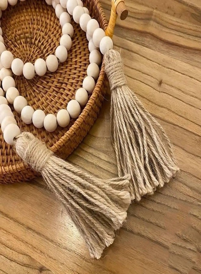Ankelesz Easter Spring Wood Beaded Garland with Tassels Farmhouse Wooden Beads for Tiered Tray Decorations Holiday Beads Décor (White) - Image 5