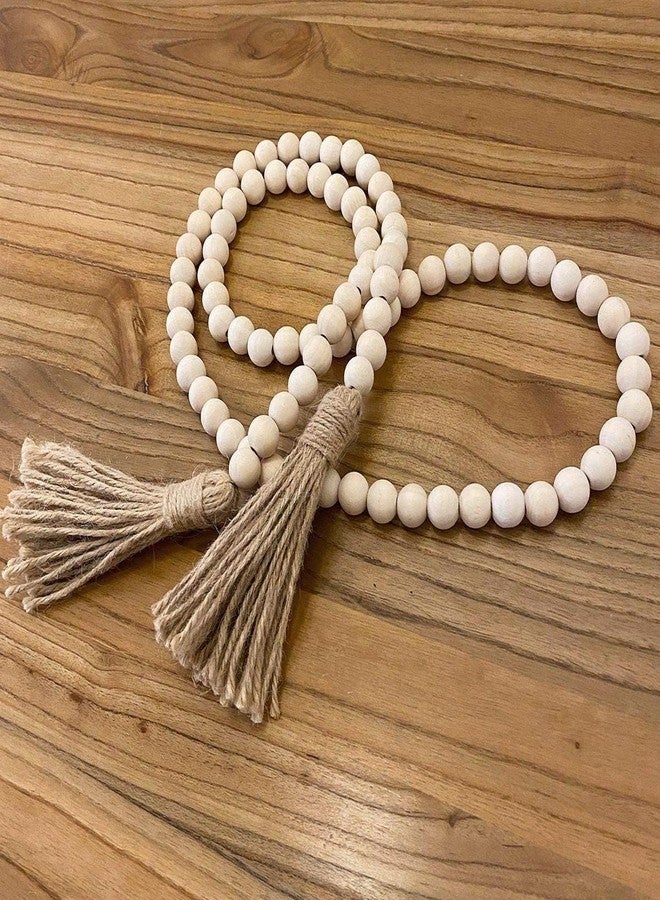 Ankelesz Easter Spring Wood Beaded Garland with Tassels Farmhouse Wooden Beads for Tiered Tray Decorations Holiday Beads Décor (White) - Image 2