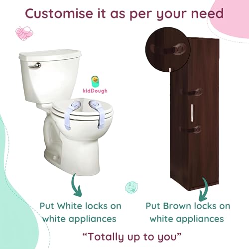 KidDough Furniture Safety Locks for Kids - Pack of 4 White + 4 Brown Locks, Child Safety Locks for Drawers, Cabinets, Fridge, Cupboard Lock, Strong and Adhesive Safety Locks - Image 3