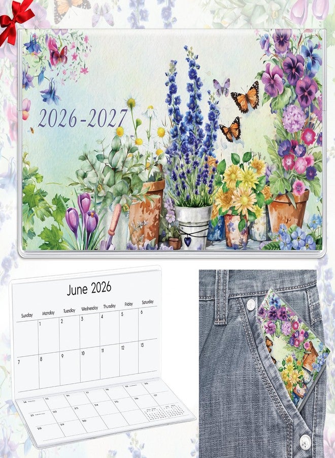 ReliThick 7" x 6.5" 2026-2027 Pocket Calendar for Purse Small Monthly Planner Notebook PVC Cover Pocket Calendar Notepads Appreciation Present Gift for Women Mom Friends Teacher(Watercolor Garden) - Image 1