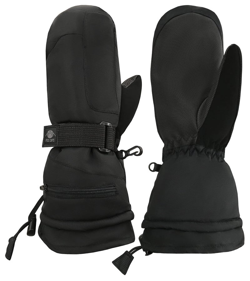 N'Ice Caps Men & Women Mittens Waterproof Snow Gloves 100 Gram Thinsulate Extreme Cold Weather (Women's Large/X-Large, Mittens - Black)
