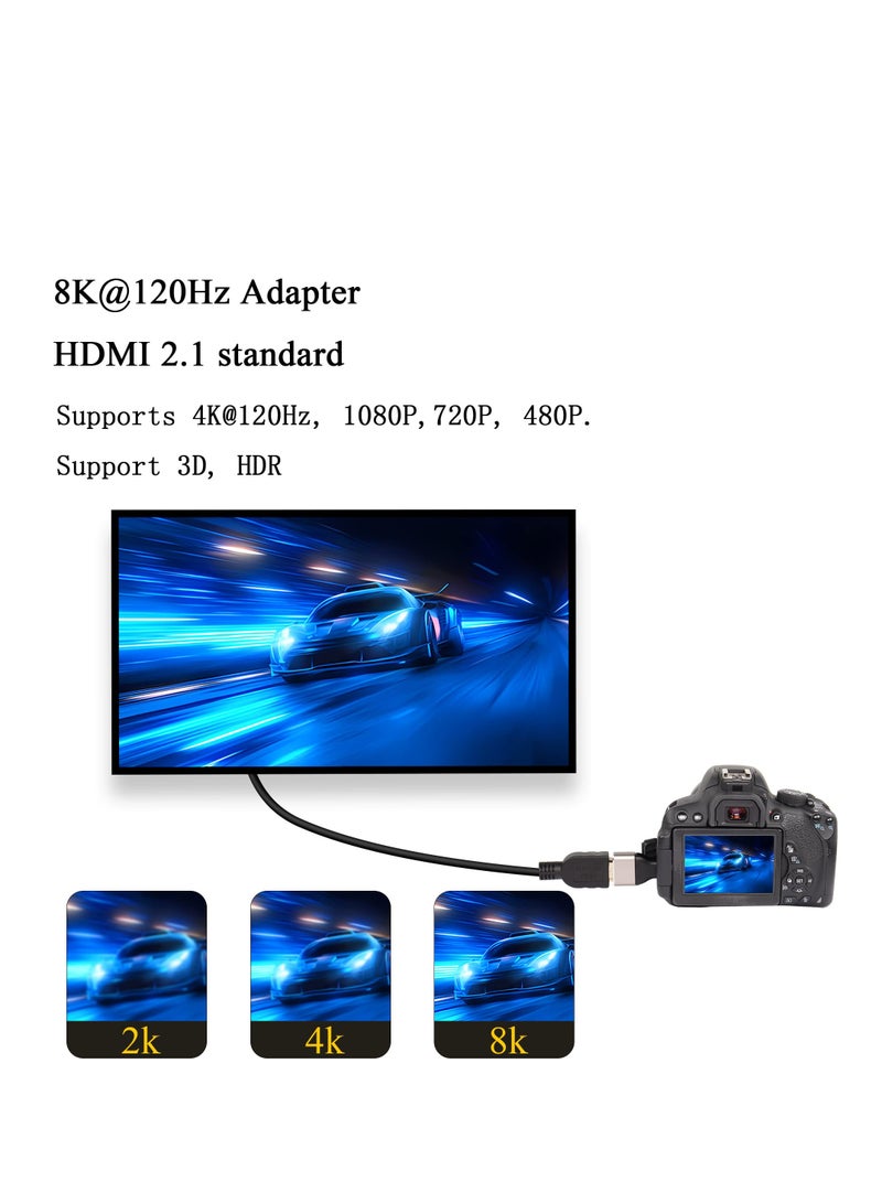 Excefore 2 Pack 8k Micro HDMI to HDMI Adapter, Micro HDMI Male to HDMI A Female, Standard Micro HDMI Adapter 2.1 Version, Support 8K@60Hz/4K@120Hz HDR ARC, Compatible for Camera, DSLR, Tablet - Image 4