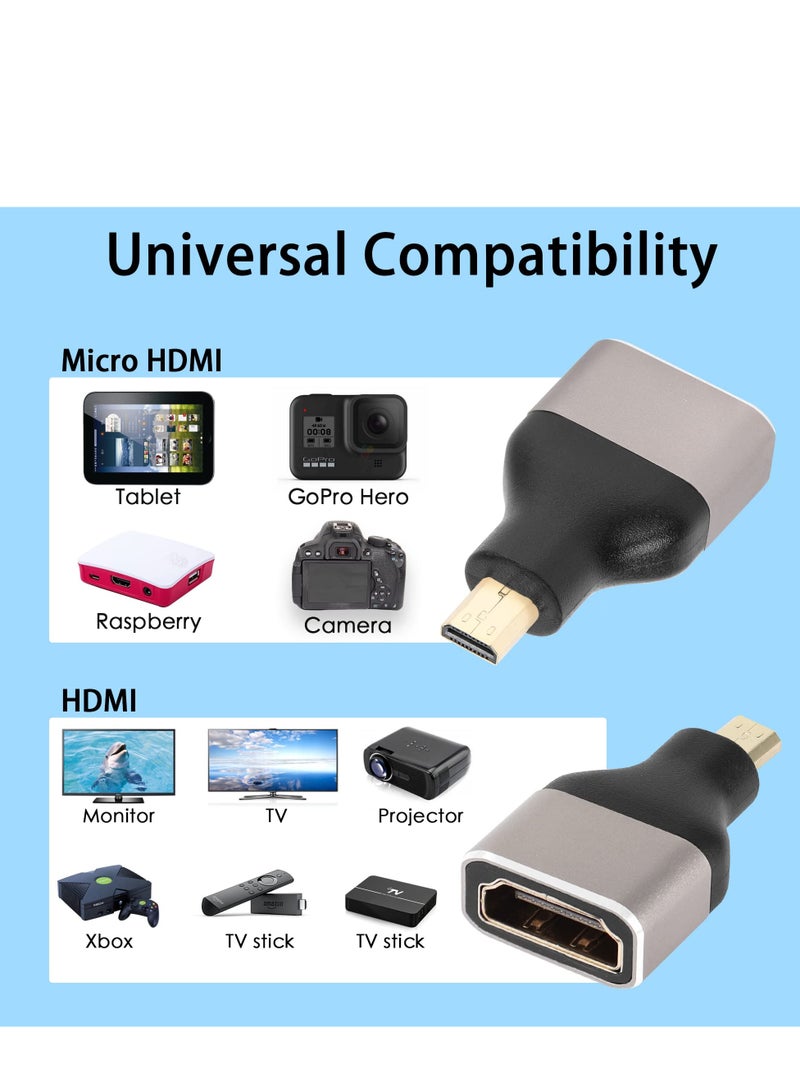 Excefore 2 Pack 8k Micro HDMI to HDMI Adapter, Micro HDMI Male to HDMI A Female, Standard Micro HDMI Adapter 2.1 Version, Support 8K@60Hz/4K@120Hz HDR ARC, Compatible for Camera, DSLR, Tablet - Image 5