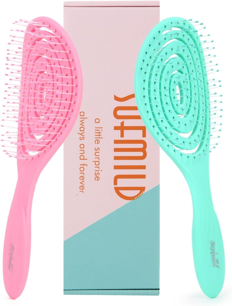 Hair Brush 2 Pcs Detangling Brush 100 BioFriendly Detangler Brush with Soft Bristles for Curly Straight Black Natural Women Men Kids Wet and Dry Hair Glide Through Tangles Knots with Ease