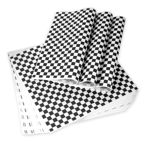 JIRNGLA 100pcs Deli Paper Sheets 12x12 Premium Food Basket Liners Grease Resistant Wax Paper Sheets for Food Classic Checkered Sandwich Wrapping Paper Black White Checkered - Image 1