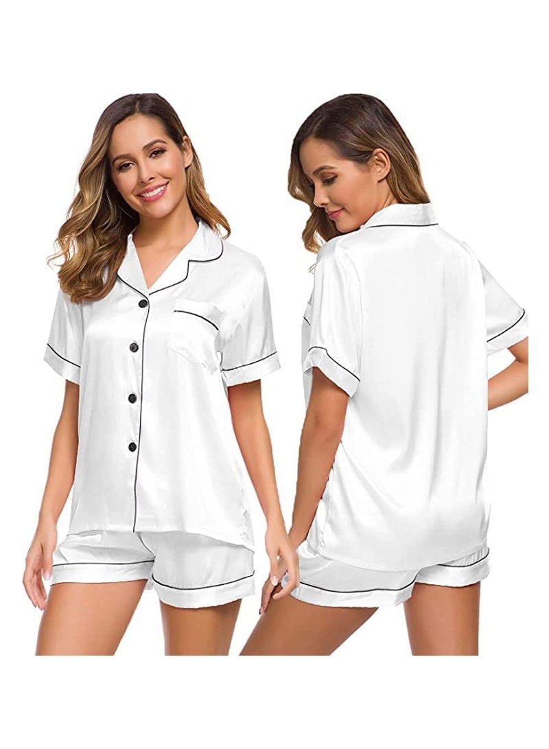 Caprisious Satin Silk Women's Pajama Set - 2-Piece Summer Sleepwear, Button-Down Top and Shorts, Available in Sizes  - Image 1