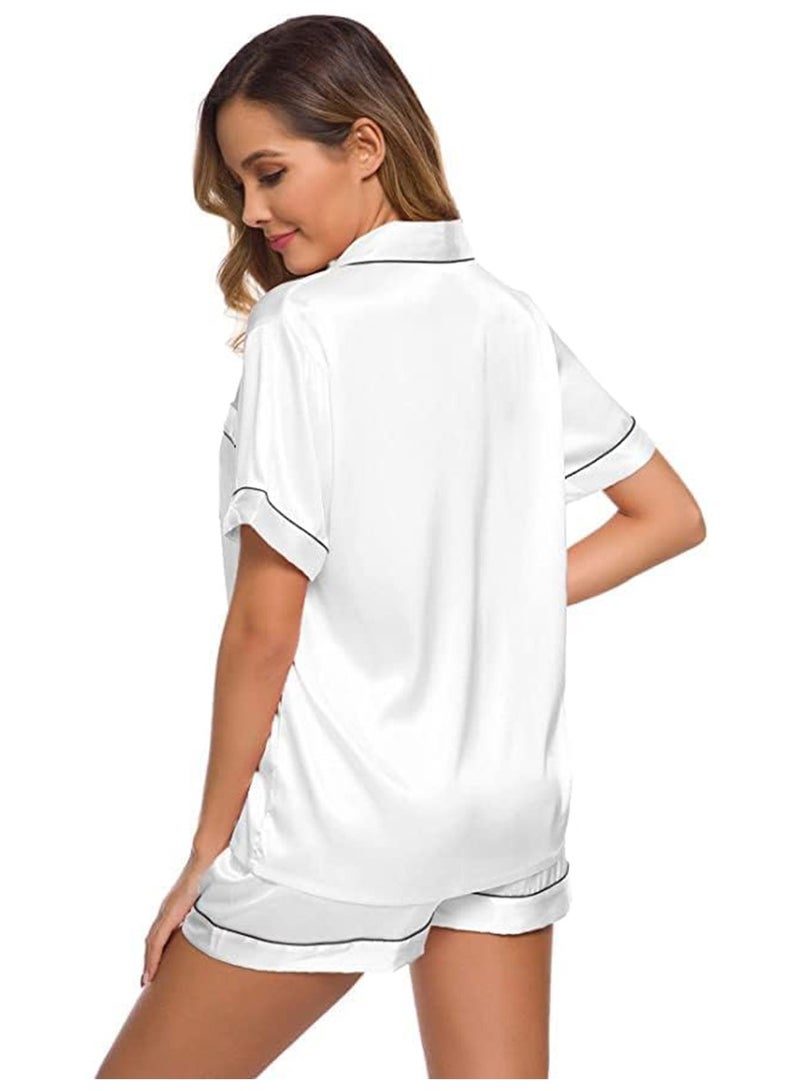 Caprisious Satin Silk Women's Pajama Set - 2-Piece Summer Sleepwear, Button-Down Top and Shorts, Available in Sizes  - Image 3