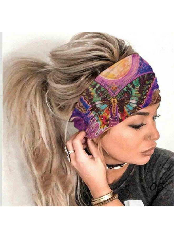 Olbye Wide Boho Headbands Headwrap Butterfly Stretch Button Bandana Yoga Running Athletic Turban Head Scarfs Hair Accessories For Women And Girls 4Pcs (Boho)  - Image 3