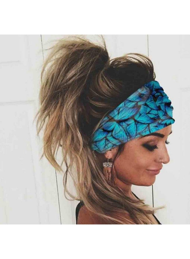 Olbye Wide Boho Headbands Headwrap Butterfly Stretch Button Bandana Yoga Running Athletic Turban Head Scarfs Hair Accessories For Women And Girls 4Pcs (Boho)  - Image 5