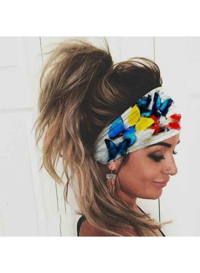 Olbye Wide Boho Headbands Headwrap Butterfly Stretch Button Bandana Yoga Running Athletic Turban Head Scarfs Hair Accessories For Women And Girls 4Pcs (Boho)  - Image 4