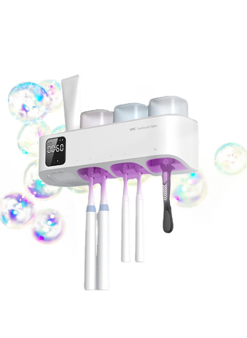 SYOSI Toothbrush Holder for Bathroom, 3 Cups and 5 Slots, Intelligent Sensor Stop, Night Light, Automatic Timer Drying, Fits All Toothbrushes, Sanitizer and Holder  - Image 1