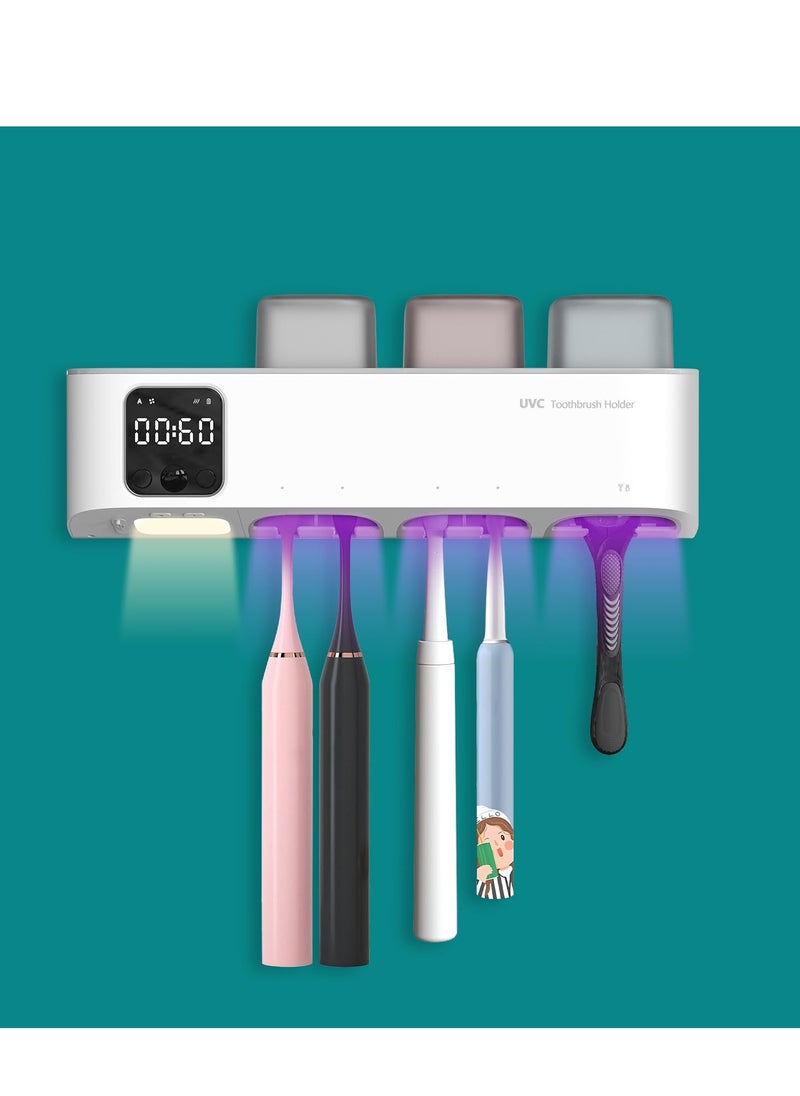 SYOSI Toothbrush Holder for Bathroom, 3 Cups and 5 Slots, Intelligent Sensor Stop, Night Light, Automatic Timer Drying, Fits All Toothbrushes, Sanitizer and Holder  - Image 3