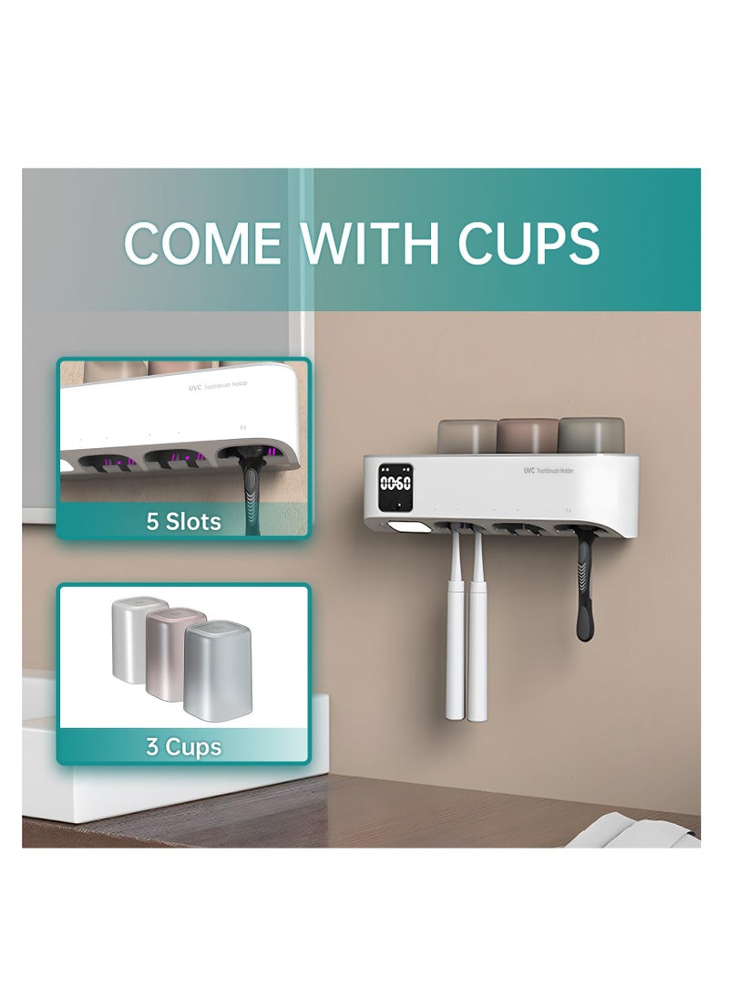 SYOSI Toothbrush Holder for Bathroom, 3 Cups and 5 Slots, Intelligent Sensor Stop, Night Light, Automatic Timer Drying, Fits All Toothbrushes, Sanitizer and Holder  - Image 5