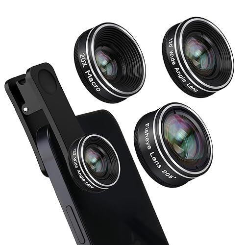 Godefa Phone Camera Lens, Godefa 3 in 1 Phone Lens kit-205° Fisheye Lens + Macro Lens + 120° Wide Angle Lens,Clip on Cell Phone Camera Lens Kits Compatible with iPhone,Most Smartphones - Image 1