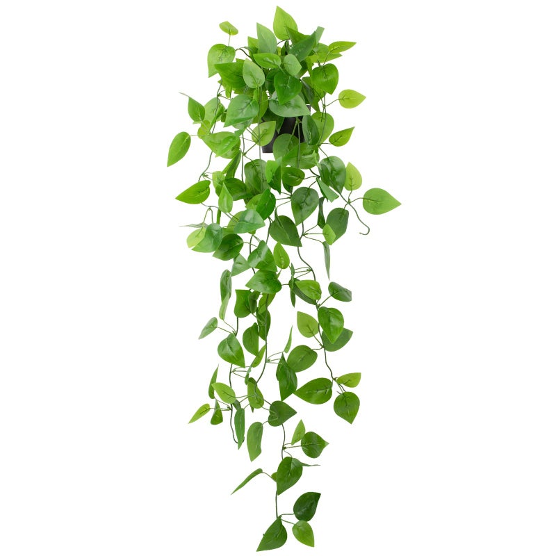 LOYWREE Small Fake Hanging Plant Artificial Potted Plants for Indoor Outdoor Aesthetic - 39in Realistic Faux Hanging Pothos with Ivy Vine for Shelf Decor in Home Office Gardens Greenery (Black Pot) - Image 1