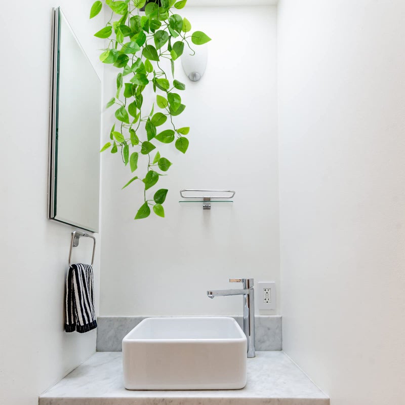 LOYWREE Small Fake Hanging Plant Artificial Potted Plants for Indoor Outdoor Aesthetic - 39in Realistic Faux Hanging Pothos with Ivy Vine for Shelf Decor in Home Office Gardens Greenery (Black Pot) - Image 5
