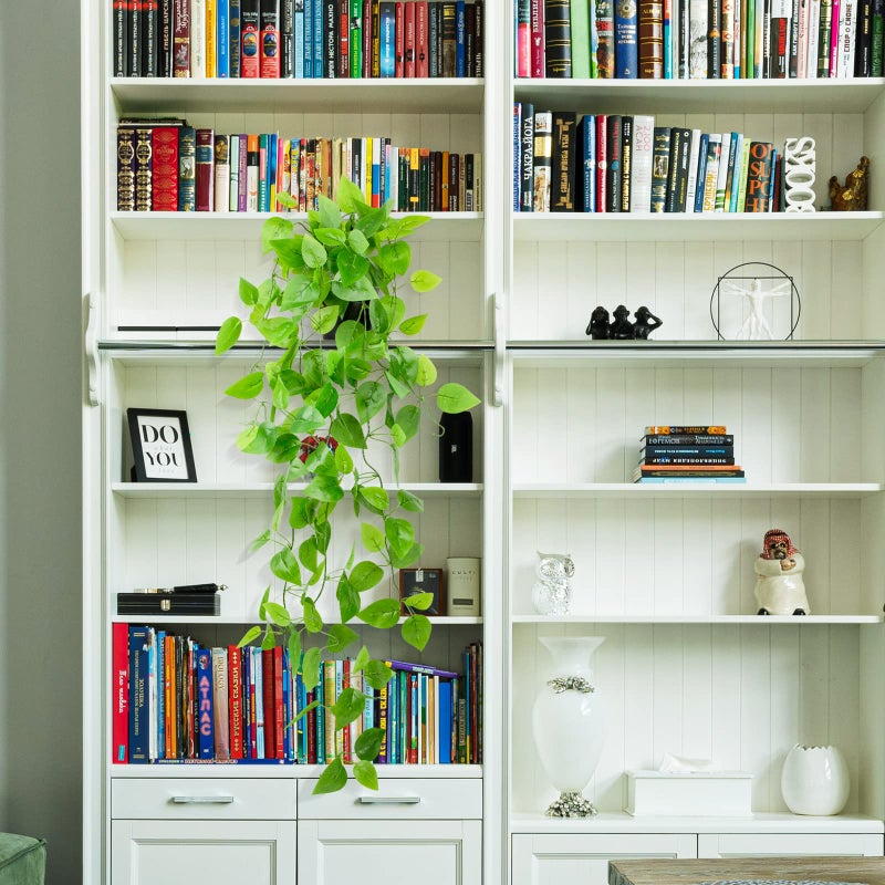 LOYWREE Small Fake Hanging Plant Artificial Potted Plants for Indoor Outdoor Aesthetic - 39in Realistic Faux Hanging Pothos with Ivy Vine for Shelf Decor in Home Office Gardens Greenery (Black Pot) - Image 4