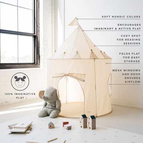 3 Sprouts Kids Play Tent - Sustainable Recycled Fabric – Fun Spacious Childs Playhouse for Indoor Games for Boys & Girls - Durable Fort Pop Up House for Toddlers & Children Age 3-10 - Beige - Image 3