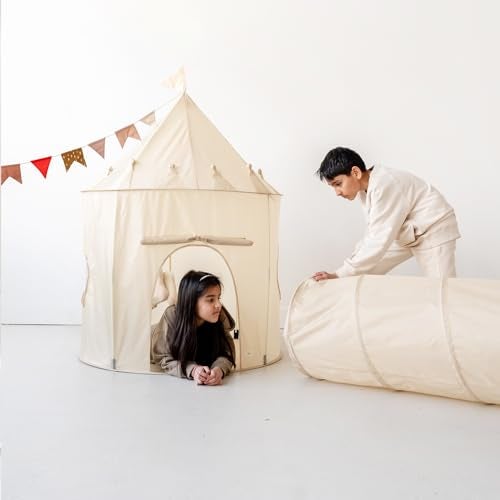3 Sprouts Kids Play Tent - Sustainable Recycled Fabric – Fun Spacious Childs Playhouse for Indoor Games for Boys & Girls - Durable Fort Pop Up House for Toddlers & Children Age 3-10 - Beige - Image 4