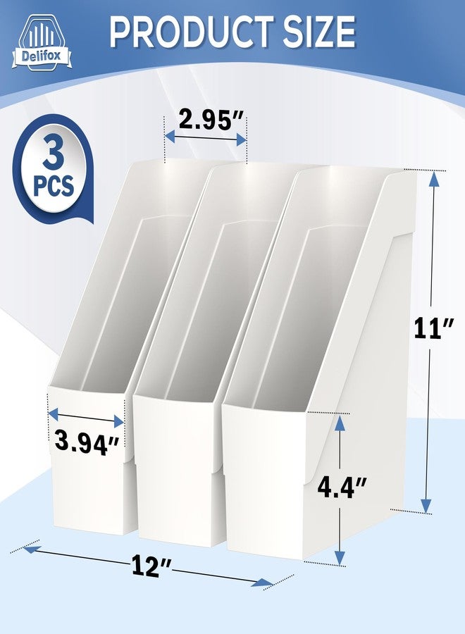 Delifox 3 Pack Magazine Rack, Plastic File Folder Bin Desk Organizer, White - Image 2