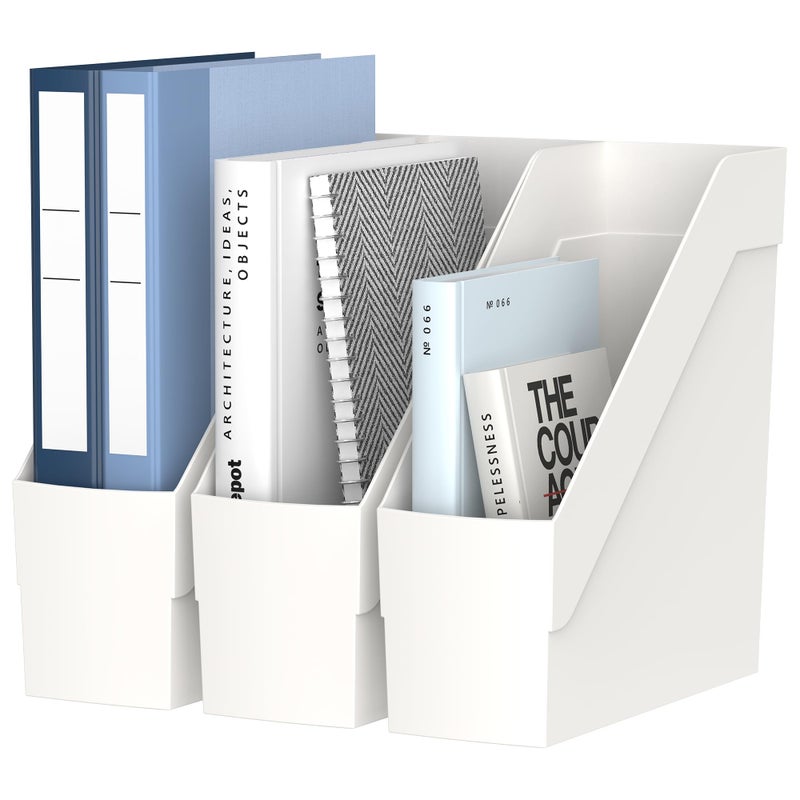 Delifox 3 Pack Magazine Rack, Plastic File Folder Bin Desk Organizer, White - Image 1
