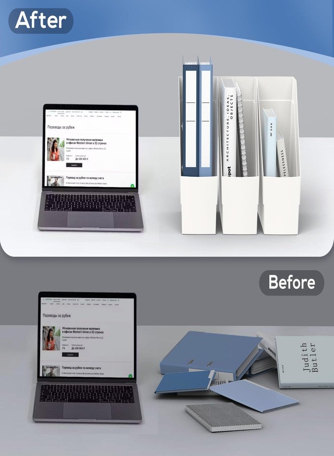 Delifox 3 Pack Magazine Rack, Plastic File Folder Bin Desk Organizer, White - Image 4