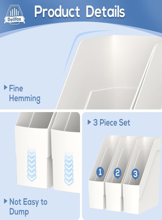 Delifox 3 Pack Magazine Rack, Plastic File Folder Bin Desk Organizer, White - Image 3