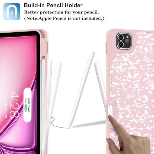 Supveco Case for iPad Air 13 Inch M3 2025,M2 2024 & iPad Pro 12.9 6th/5th Gen 2022/2021 with Pencil Holder-[Pencil Charging+Auto Wake/Sleep],Folio Stand Case with Soft TPU Back Cover-Pink - Image 3