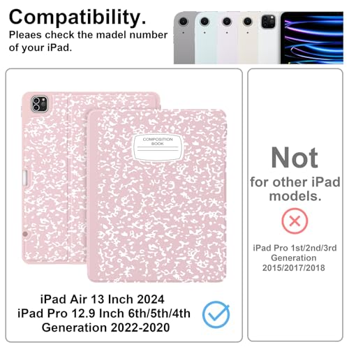 Supveco Case for iPad Air 13 Inch M3 2025,M2 2024 & iPad Pro 12.9 6th/5th Gen 2022/2021 with Pencil Holder-[Pencil Charging+Auto Wake/Sleep],Folio Stand Case with Soft TPU Back Cover-Pink - Image 2