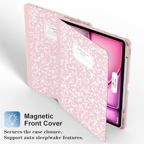 Supveco Case for iPad Air 13 Inch M3 2025,M2 2024 & iPad Pro 12.9 6th/5th Gen 2022/2021 with Pencil Holder-[Pencil Charging+Auto Wake/Sleep],Folio Stand Case with Soft TPU Back Cover-Pink - Image 4
