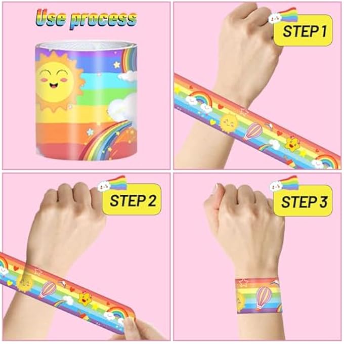 rayihni 36 Pcs Slap Bracelet, Rainbow Party Favors Rainbow Unicorn Slap Bracelets, Wristbands For Rainbow Unicorn Birthday Decorations Supplies Goodie Bag Fillers For Boys Girls - Image 3