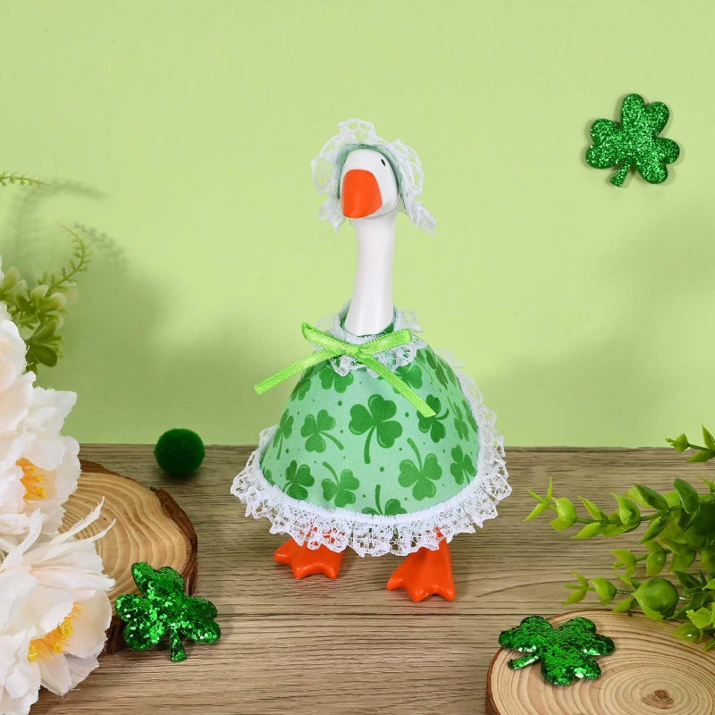 JcHrmers 3 Sets 7 Inch Desk Goose Outfits Holiday Goose Clothes Heart Shamrock Easter Egg Mini Skirt and Hat for Magnetic Desk Goose Statue Decor - Image 4