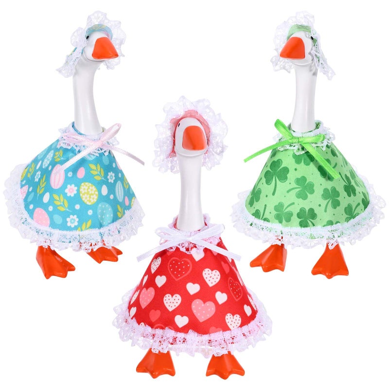 JcHrmers 3 Sets 7 Inch Desk Goose Outfits Holiday Goose Clothes Heart Shamrock Easter Egg Mini Skirt and Hat for Magnetic Desk Goose Statue Decor - Image 1