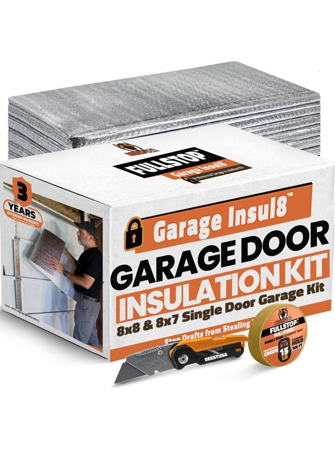 BEEST FULLSTOP Garage Door Insulation Kit - 8 Pre-Cut 24x48 Foam-Core Panels w/Tape, Cutter & Squeegee - Easy DIY 8x7 & 8x8 ft Single Garage Door Insulation Panels - for Instant Temperature Relief - Image 1