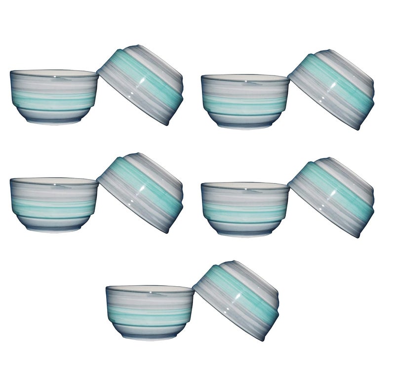 Caffeine Ceramic Handmade sea green studio kattori Bowl set of 10 - Image 1