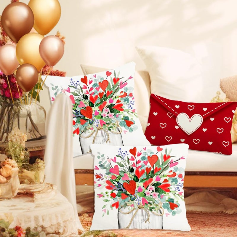 RABUSOFA Valentines Pillow Covers 18x18 Inch Red Hearts Floral Vase Decorative Valentine Pillows Case Decoration Holiday Party Gifts Decoration for Home Sofa Couch Teal(41) (18x18 inch) - Image 5