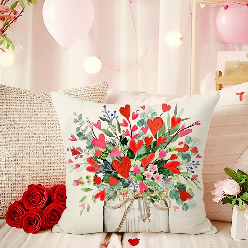RABUSOFA Valentines Pillow Covers 18x18 Inch Red Hearts Floral Vase Decorative Valentine Pillows Case Decoration Holiday Party Gifts Decoration for Home Sofa Couch Teal(41) (18x18 inch) - Image 3