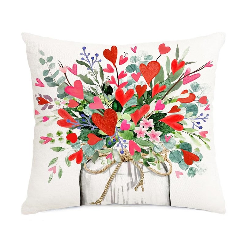 RABUSOFA Valentines Pillow Covers 18x18 Inch Red Hearts Floral Vase Decorative Valentine Pillows Case Decoration Holiday Party Gifts Decoration for Home Sofa Couch Teal(41) (18x18 inch) - Image 1
