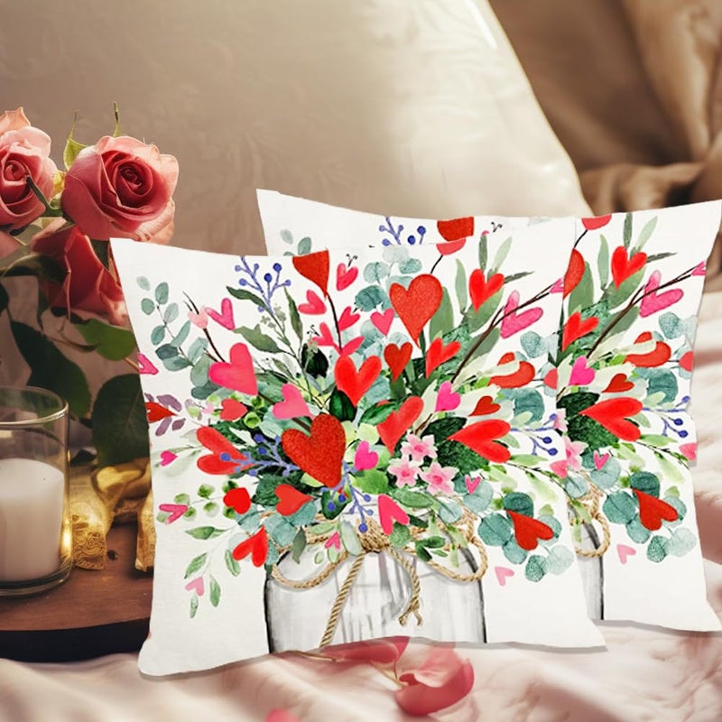 RABUSOFA Valentines Pillow Covers 18x18 Inch Red Hearts Floral Vase Decorative Valentine Pillows Case Decoration Holiday Party Gifts Decoration for Home Sofa Couch Teal(41) (18x18 inch) - Image 4
