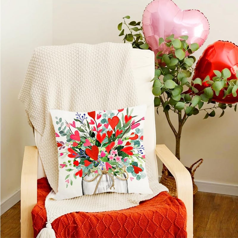 RABUSOFA Valentines Pillow Covers 18x18 Inch Red Hearts Floral Vase Decorative Valentine Pillows Case Decoration Holiday Party Gifts Decoration for Home Sofa Couch Teal(41) (18x18 inch) - Image 2