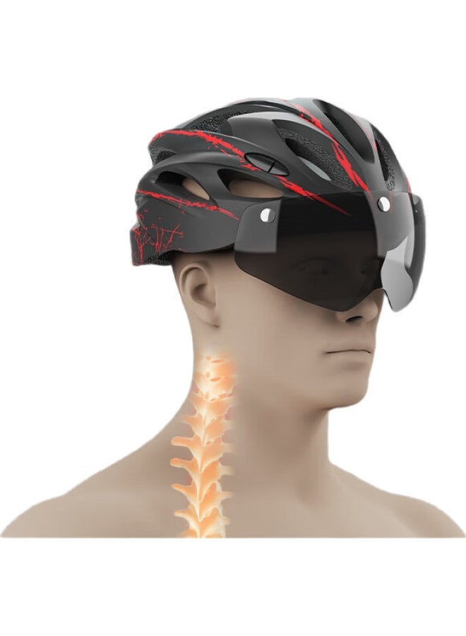yaphtes Cycling Helmet, Bicycle Helmet With National Standard Certification, Magnetic Wind Goggles, Safety Helmet For Men And Women, Black And Red - Image 3