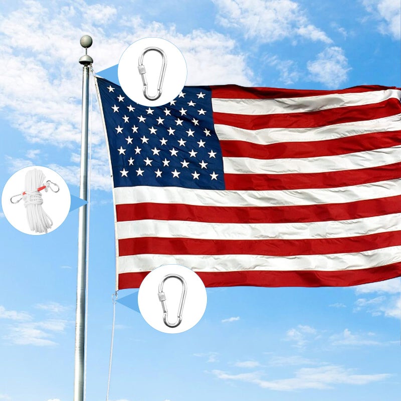 Jmlwlzx Heavy Duty Flag Pole Rope Replacement 20m (65ft) with Steel Core & Rust-Proof Swivel Snap Hook - Universal Halyard Kit for 30-50 ft Flagpoles (5/16" x 65 ft) - Image 5