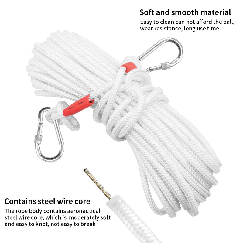 Jmlwlzx Heavy Duty Flag Pole Rope Replacement 20m (65ft) with Steel Core & Rust-Proof Swivel Snap Hook - Universal Halyard Kit for 30-50 ft Flagpoles (5/16" x 65 ft) - Image 2