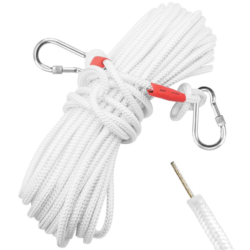 Jmlwlzx Heavy Duty Flag Pole Rope Replacement 20m (65ft) with Steel Core & Rust-Proof Swivel Snap Hook - Universal Halyard Kit for 30-50 ft Flagpoles (5/16" x 65 ft) - Image 1