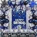 Pounira Blue Birthday Decorations for Men Boys Blue and Black Happy Birthday Decorations for Him Her Happy Birthday Door Banner Balloons Tablecloth Foil Backdrop Star Balloons Bday Party Decor for Friend - Image 2