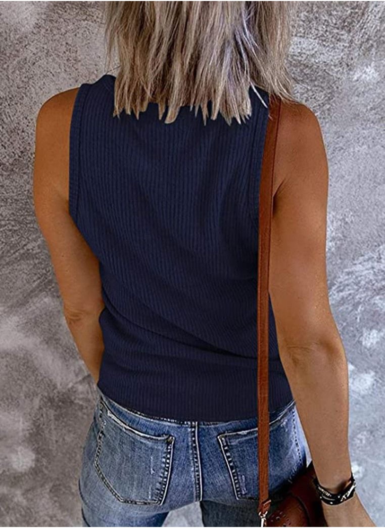Loquat - Summer New Solid Color V-neck Sleeveless Knitted Vest - Image 1