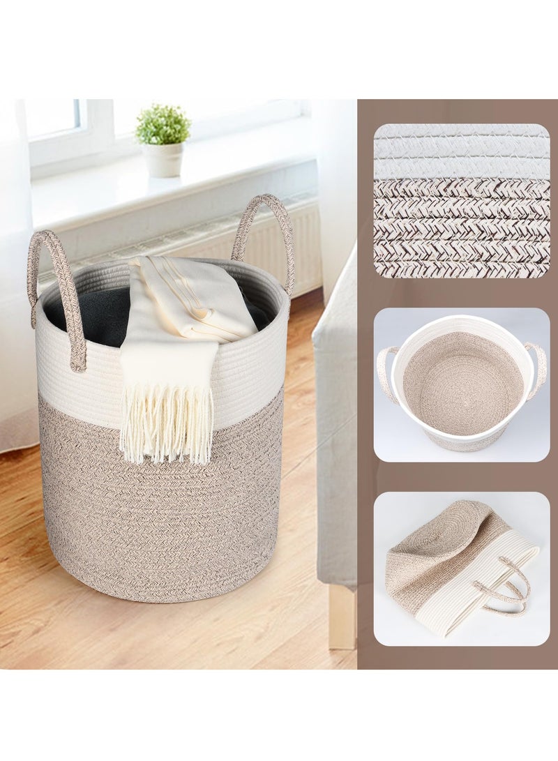 شو وو سلة غسيل منسوجة قابلة للطي سعة 40 لترًا، سلة بطانية مزخرفة لغرفة المعيشة، سلة تخزين طويلة للملابس والألعاب والمناشف وسلة الغسيل - Image 4