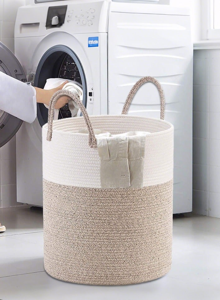 شو وو سلة غسيل منسوجة قابلة للطي سعة 40 لترًا، سلة بطانية مزخرفة لغرفة المعيشة، سلة تخزين طويلة للملابس والألعاب والمناشف وسلة الغسيل - Image 1
